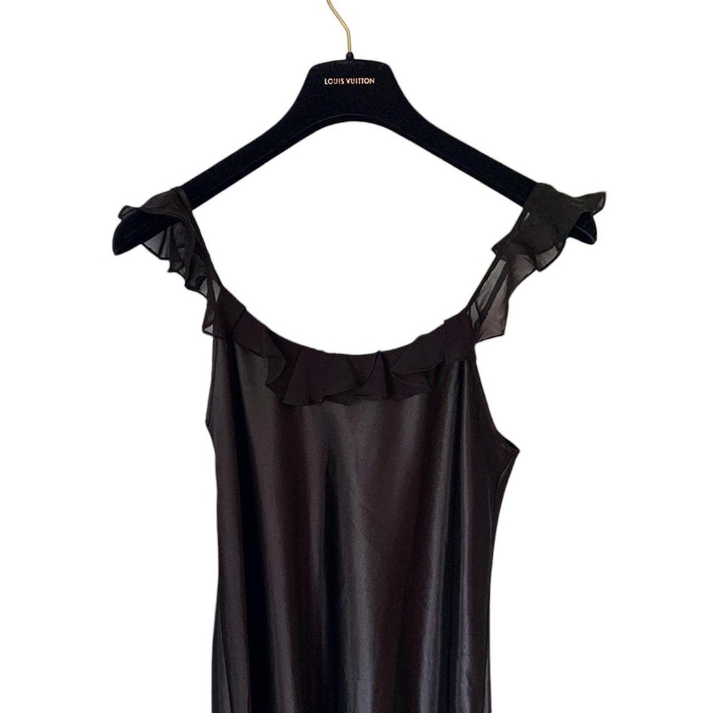 Nwt Morgan Taylor Black Slip Dress Ruffled Satin Lingerie Size Medium